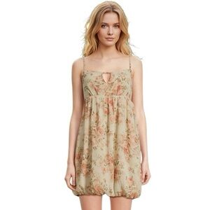 Walter Baker Elsa Floral Minidress Green Floral Keyhole 6 Cottagecore Holiday